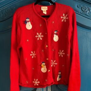 Charming Red Snowman Cardigan